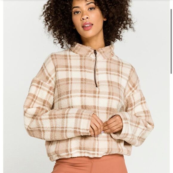 Love Tree Plaid Sherpa Half Zip Pullover M - Picture 1 of 10